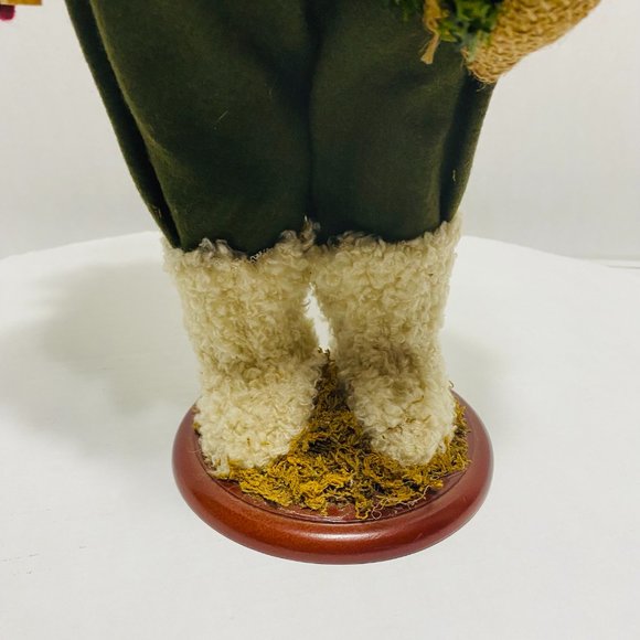 Old World Santa Christmas Tree Birdhouse Red Green Fur Trim Santa Wood Base 17" - Picture 3 of 16